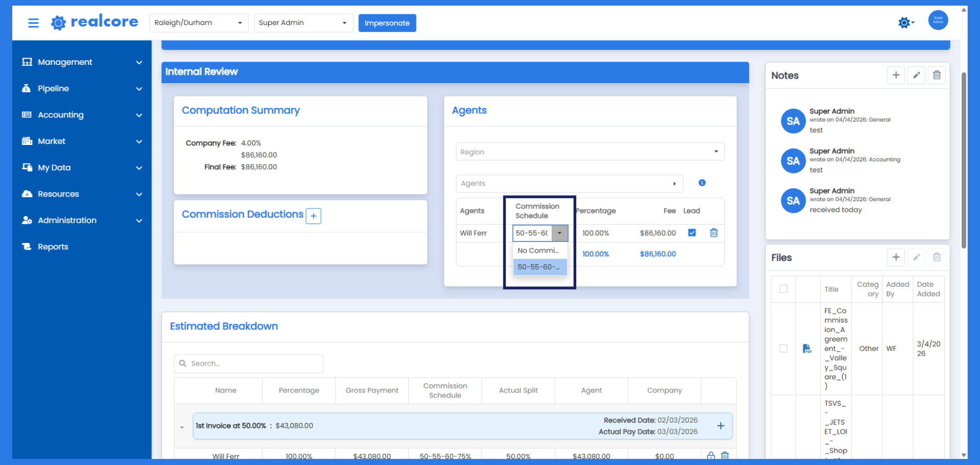 Selecting a commission schedule per deal in Angelo